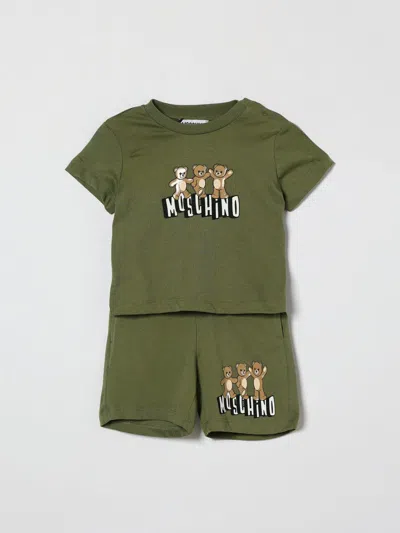 Moschino Babies'  Cotton Co-ord Set With Logo In Green