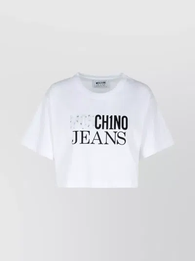 Moschino Cotton Crew Neck Cropped T-shirt In White