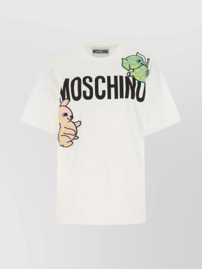 Moschino Cotton Crew Neck Logo Print Graphic T-shirt In Black