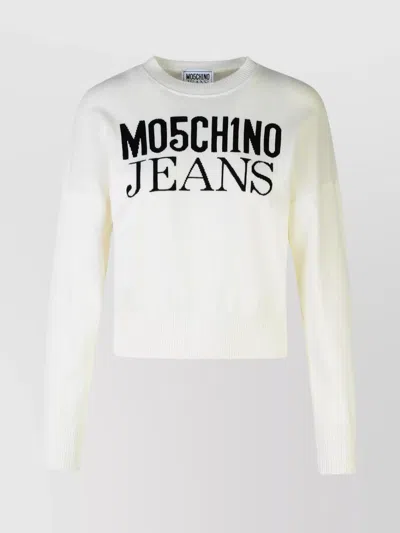 Moschino Cotton Crew Neck Sweater In White