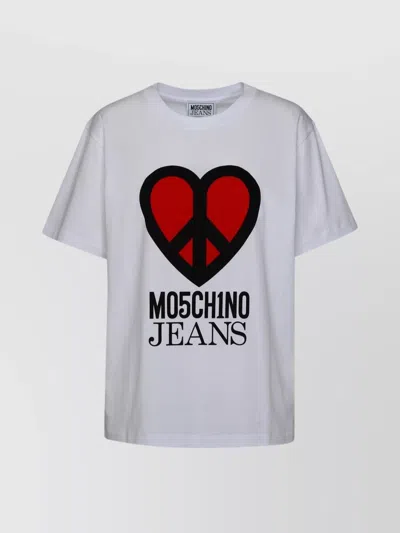 Moschino Cotton Crew Neck T-shirt Graphic Print In White