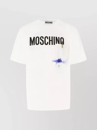 Moschino Cotton Crew Neck T-shirt With Graphic Print In Multi
