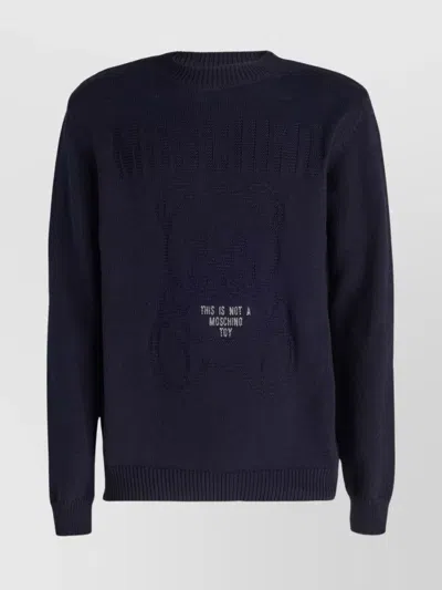 MOSCHINO COTTON CREWNECK SWEATER WITH TEDDY BEAR PATTERN