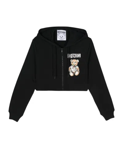 Moschino Cotton Cropped Hoodie In Black