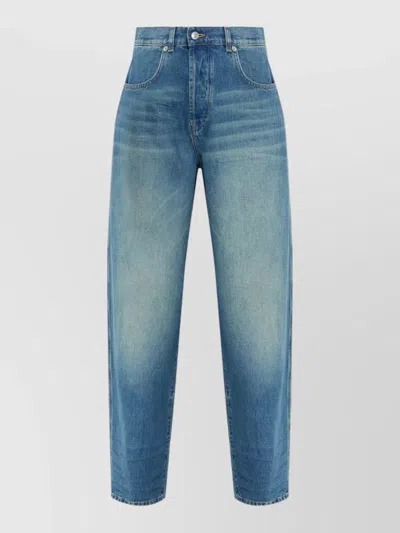 Moschino Cotton Denim Trousers Belt Loops Stitch Detailing In Blue