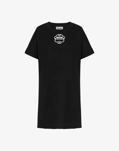 Moschino Cotton Fleece Dress With Logo In Black