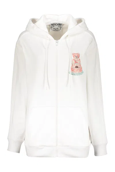 Moschino Cotton Full Zip Hoodie In Neutral