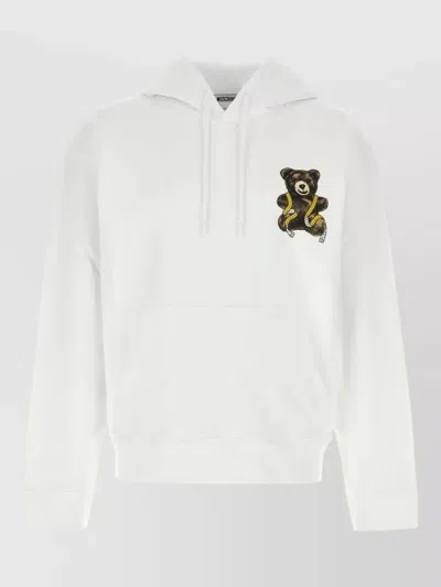 Moschino Cotton Hooded Sweatshirt Long Sleeves Pocket In White