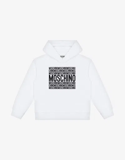Moschino Kids' Cotton Hoodie Logo Print In White