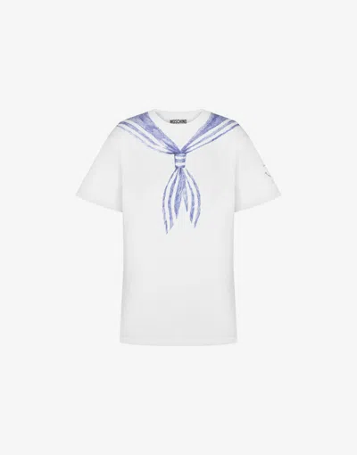 Moschino Cotton Interlock T-shirt With Print In Bianco