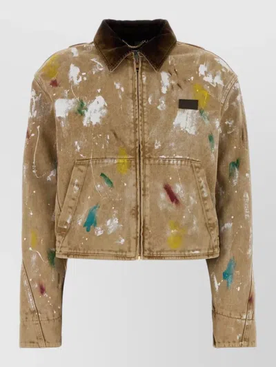 Moschino Cotton Jacket Paint Splatter Design Pockets Collar In Neutral