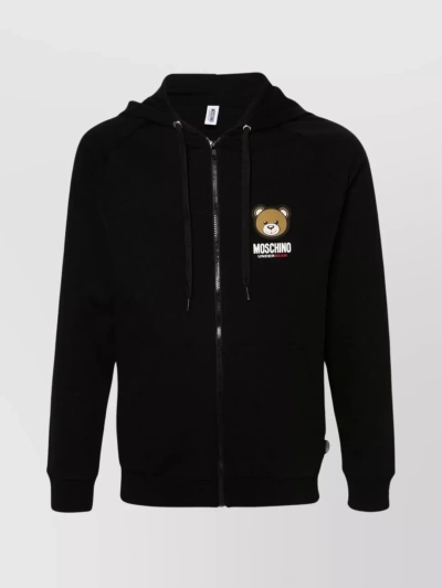 Moschino Cotton Jersey Hooded Sweater In Black