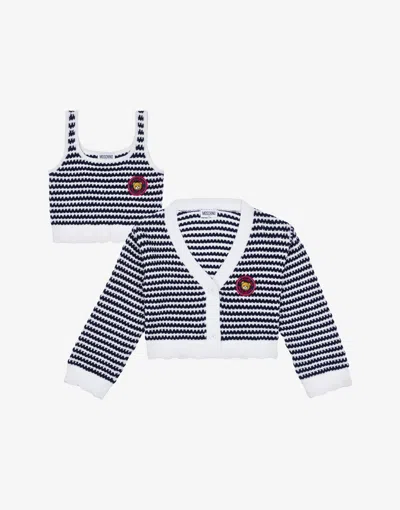 Moschino Cotton Knit Cardigan And Top Set Teddy Patch