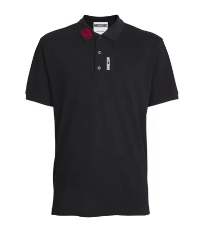 Moschino Cotton Lipstick Collar Polo Shirt In Black