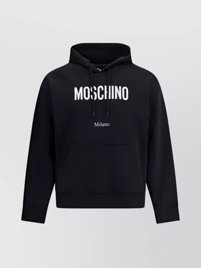 Moschino Cotton Logoed Hoodie Kangaroo Pocket In Black