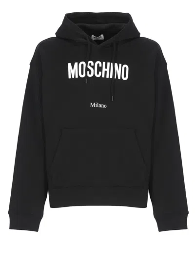 Moschino Cotton Hoodie With Drawstrings And Kangaroo Pocket In Black