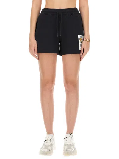 Moschino Cotton Mini Sweatshirt Shorts In Black