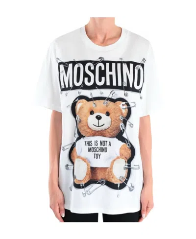 Moschino Cotton Pin Teddy Bear Short-sleeved T-shirt In White