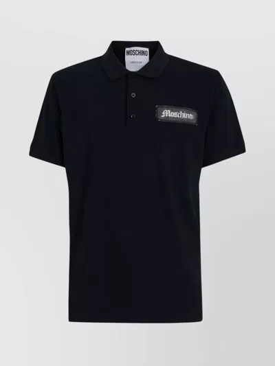 Moschino Cotton Piqué Polo Shirt With Longer Back In Black