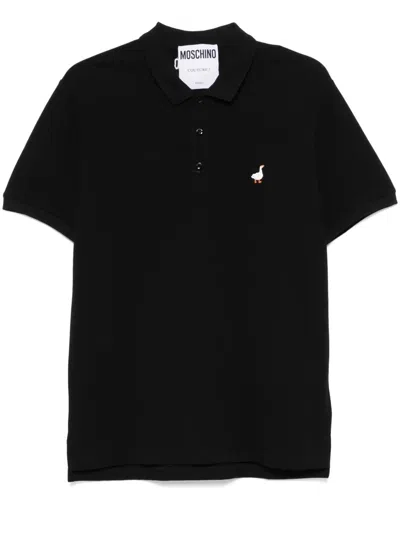 Moschino Cotton Polo Shirt With Logo Embroidery In Black