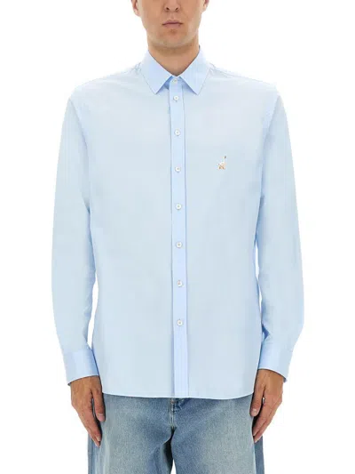 Moschino Classic White Cotton Poplin Shirt In Blue