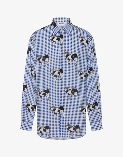 Moschino Cotton Poplin Shirt Archive In Blue
