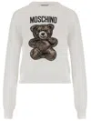 Moschino Cotton Pullover With Teddy Pattern In White