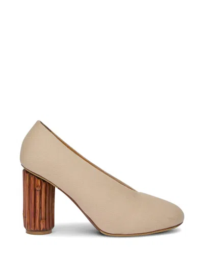 Moschino Canvas Pumps With Sculpted Heel In Multi