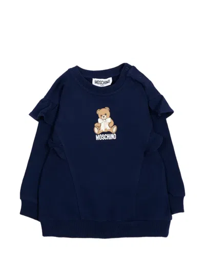 Moschino Babies' Cotton Ruffled Hoodie In Blue