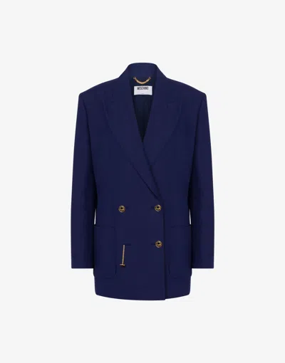 Moschino Cotton Shantung Jacket Laurel Crown In Blue