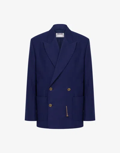 Moschino Cotton Shantung Jacket Laurel Crown In Blue