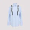 Moschino Couture Light Blue Cotton Striped Shirt With Decorative Straps In Fantasia Azzurro