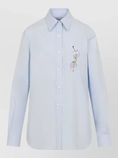 Moschino Cotton Shirt Long Sleeves Button Cuffs In Blue
