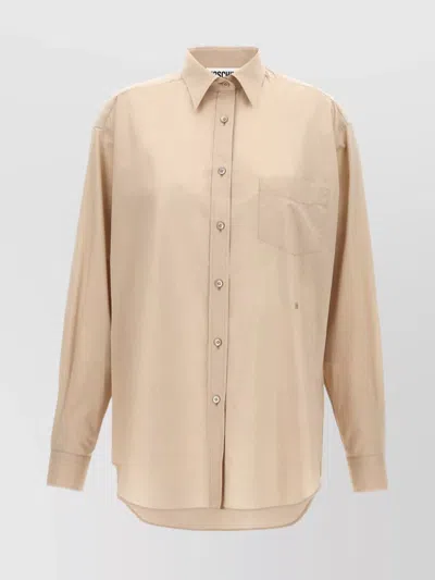 Moschino Cotton Shirt With Chest Pocket And Collar In Beige