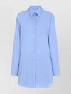 Moschino Cotton Shirt With Chest Pocket And Elastic Waistband In Blue