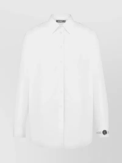 Moschino Cotton Shirt With Graphic Print Sleeve In White