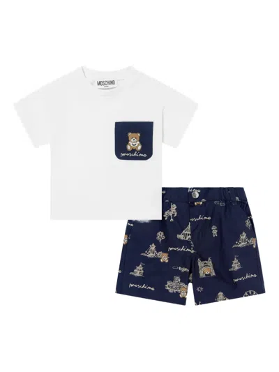 Moschino Babies' Cotton Short Set In Blue
