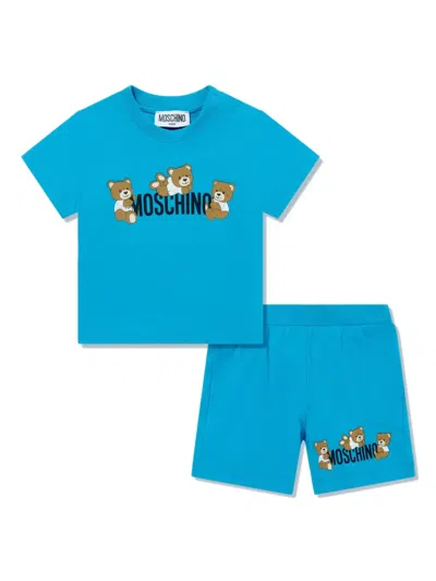 Moschino Babies' Cotton Short Set In Blue