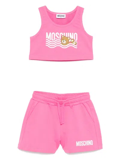 Moschino Kids' Cotton Shorts Set In Pink