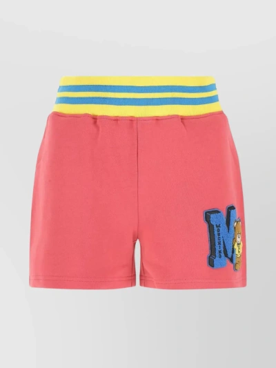 Moschino Cotton Shorts With Stretch Waistband And Striped Detail In Pink