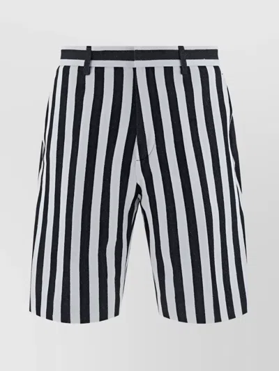 Moschino Cotton Striped Drawstring Waist Shorts In Black