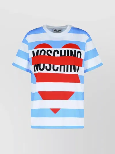 Moschino Cotton Striped Graphic T-shirt In Blue