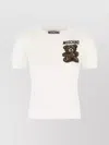 Moschino Cotton Sweater Ribbed Cuffs Hem Teddy Bear Motif In White