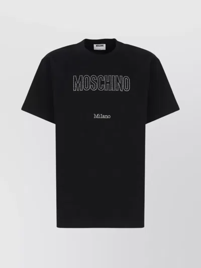 Moschino Crystal Logo Crew Neck T-shirt With Short Sleeves In Black