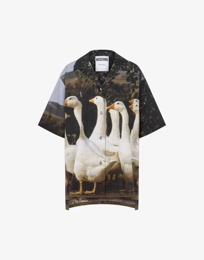 Moschino Cotton Voile Shirt Goose Print In Multi