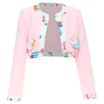 Moschino Couture! 2022 Runway Calico Animals Pink Blue Bolero Jacket It38 Xs