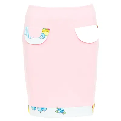 Moschino Couture! 2022 Runway Calico Animals Pink Cream Mini Skirt It38 Xs
