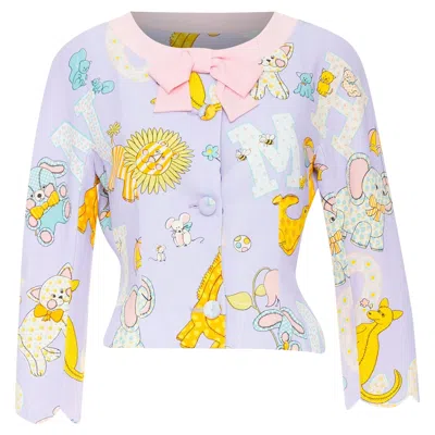 Moschino Couture! 2022 Runway Calico Animals Purple Pink Bow Crop Jacket It40 S In Multi