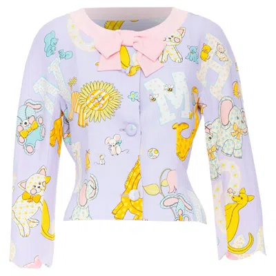 Moschino Couture! 2022 Runway Calico Animals Purple Pink Bow Crop Jacket It44 L In Multi