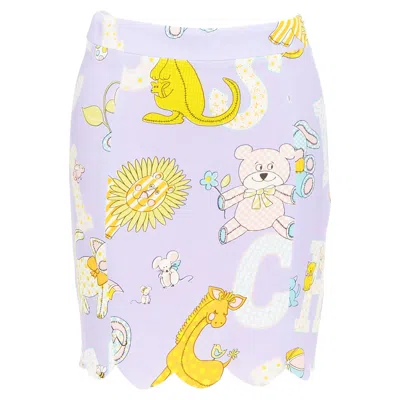 Moschino Couture! 2022 Runway Calico Animals Purple Scallop Mini Skirt It38 Xs